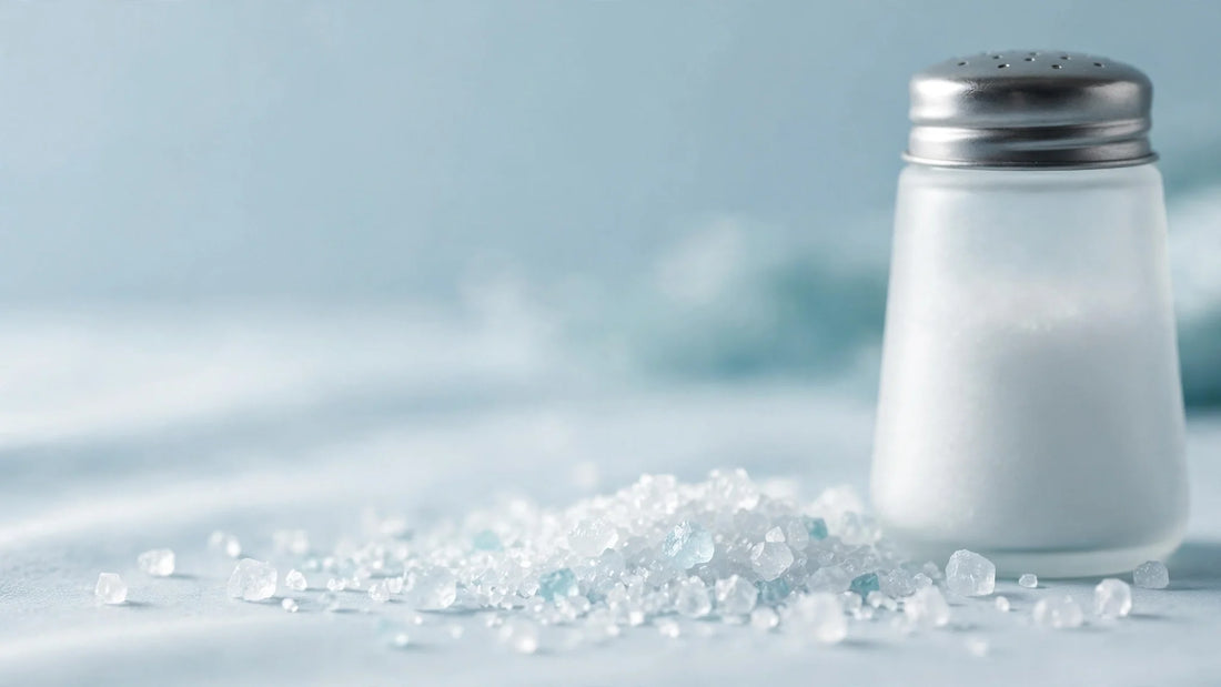 Salt crystals and salt shaker