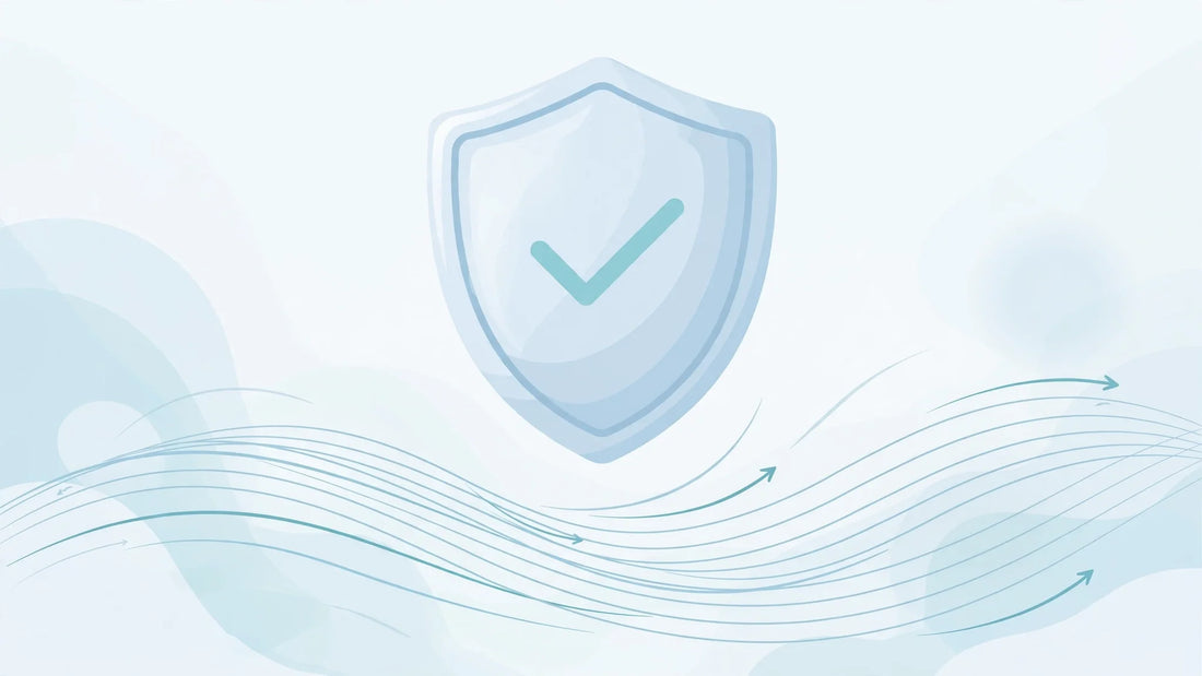 Shield with checkmark over flowing air